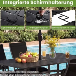 Gartentisch Metall Balkontisch mit Sonnenschirmloch Quadratischer Terrassentisch für 6 Personen