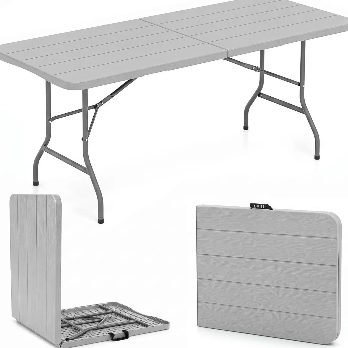 Gartentisch mit HDPE-Tischplatte & Tragegriff Klappbarer Campingtisch Balkontisch Grau