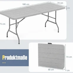 Gartentisch mit HDPE-Tischplatte & Tragegriff Klappbarer Campingtisch Balkontisch Grau
