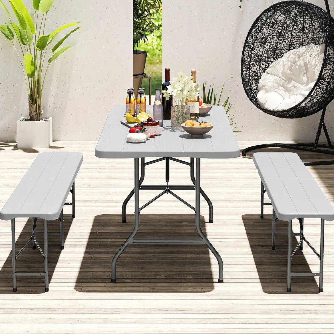 Gartentisch mit HDPE-Tischplatte & Tragegriff Klappbarer Campingtisch Balkontisch Grau