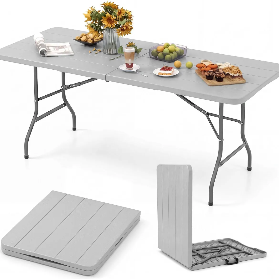 Gartentisch mit HDPE-Tischplatte & Tragegriff Klappbarer Campingtisch Balkontisch Grau