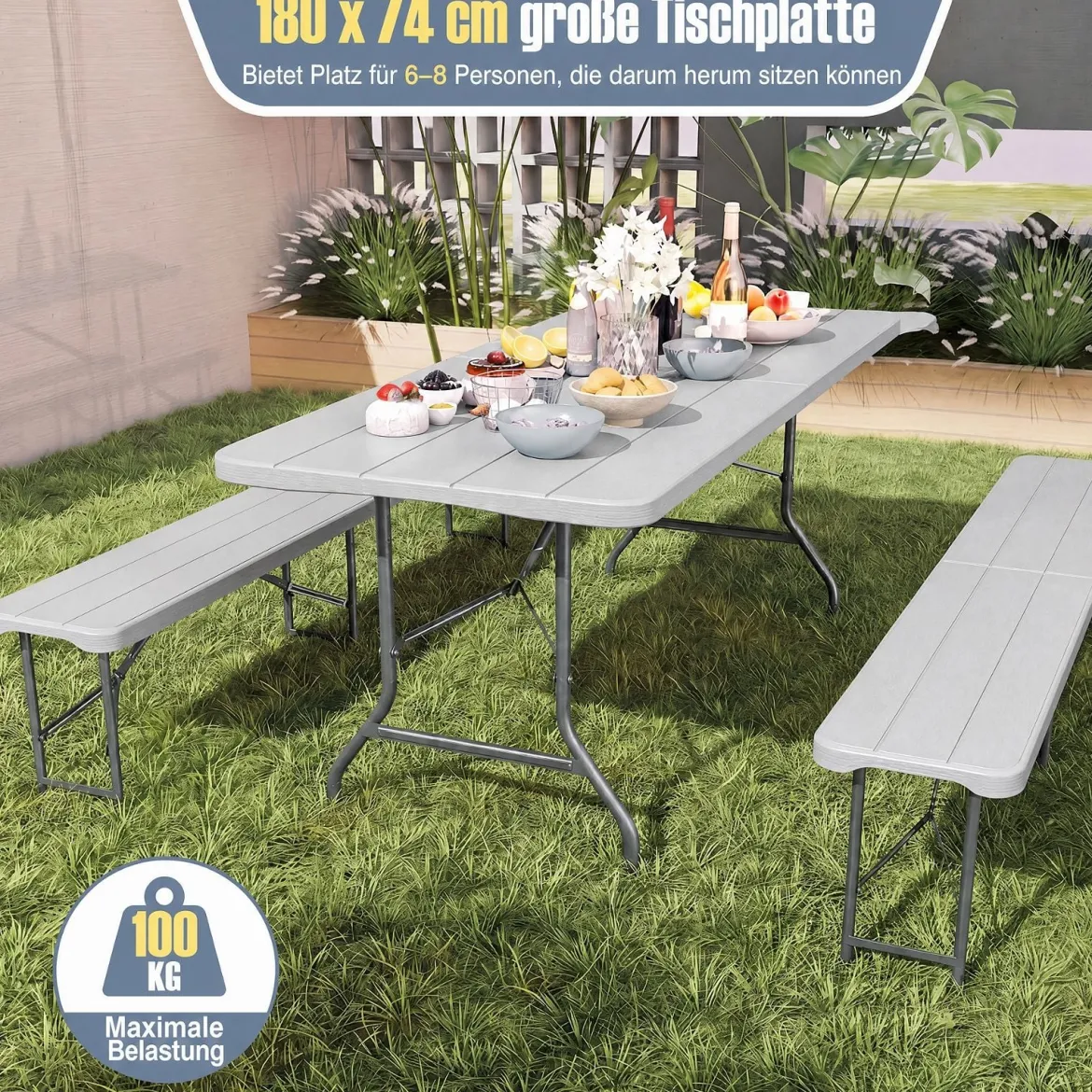Gartentisch mit HDPE-Tischplatte & Tragegriff Klappbarer Campingtisch Balkontisch Grau
