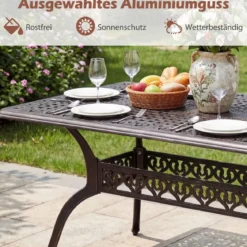 Gartentisch mit Schirmloch aus Aluminiumguss Wetterfester Terrassentisch Balkontisch 150 x 90 cm