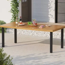 Gartentisch mit Schirmloch für 8 Personen Großer Terrassentisch aus Akazienholz Esstisch