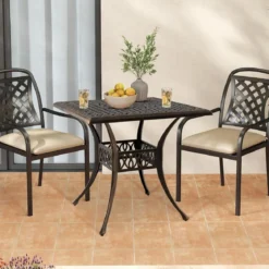 Gartentisch mit Schirmloch Quadratischer Balkontisch Wetterfester Terrassentisch