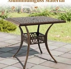 Gartentisch mit Schirmloch Quadratischer Balkontisch Wetterfester Terrassentisch
