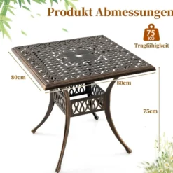 Gartentisch mit Schirmloch Quadratischer Balkontisch Wetterfester Terrassentisch