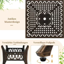 Gartentisch mit Schirmloch Quadratischer Balkontisch Wetterfester Terrassentisch