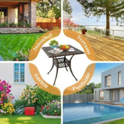 Gartentisch mit Schirmloch Quadratischer Balkontisch Wetterfester Terrassentisch
