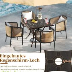 Gartentisch mit Schirmloch Quadratischer Balkontisch Wetterfester Terrassentisch