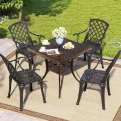 Gartentisch mit Schirmloch Quadratischer Balkontisch Wetterfester Terrassentisch