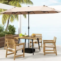 Gartentisch mit Schirmloch Quadratischer Terrassentisch aus Akazienholz für 4 Personen