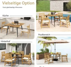 Gartentisch mit Schirmloch Quadratischer Terrassentisch aus Akazienholz für 4 Personen