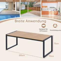 Gartentisch mit Schirmloch Rechteckiger Terrassentisch für 8 Personen Balkontisch aus Akazienholz