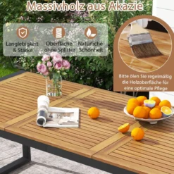 Gartentisch mit Schirmloch Rechteckiger Terrassentisch für 8 Personen Balkontisch aus Akazienholz