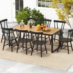 Gartentisch mit Schirmloch Rechteckiger Terrassentisch für 8 Personen Balkontisch aus Akazienholz