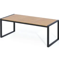 Gartentisch mit Schirmloch Rechteckiger Terrassentisch für 8 Personen Balkontisch aus Akazienholz