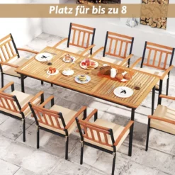 Gartentisch mit Schirmloch Terrassentisch für 8 Personen Rechteckiger Balkontisch aus Akazienholz