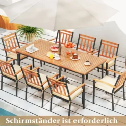 Gartentisch mit Schirmloch Terrassentisch für 8 Personen Rechteckiger Balkontisch aus Akazienholz