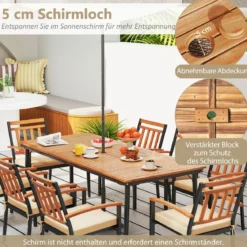 Gartentisch mit Schirmloch Terrassentisch für 8 Personen Rechteckiger Balkontisch aus Akazienholz