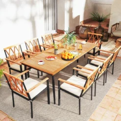 Gartentisch mit Schirmloch Terrassentisch für 8 Personen Rechteckiger Balkontisch aus Akazienholz