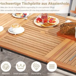 Gartentisch mit Schirmloch Terrassentisch für 8 Personen Rechteckiger Balkontisch aus Akazienholz