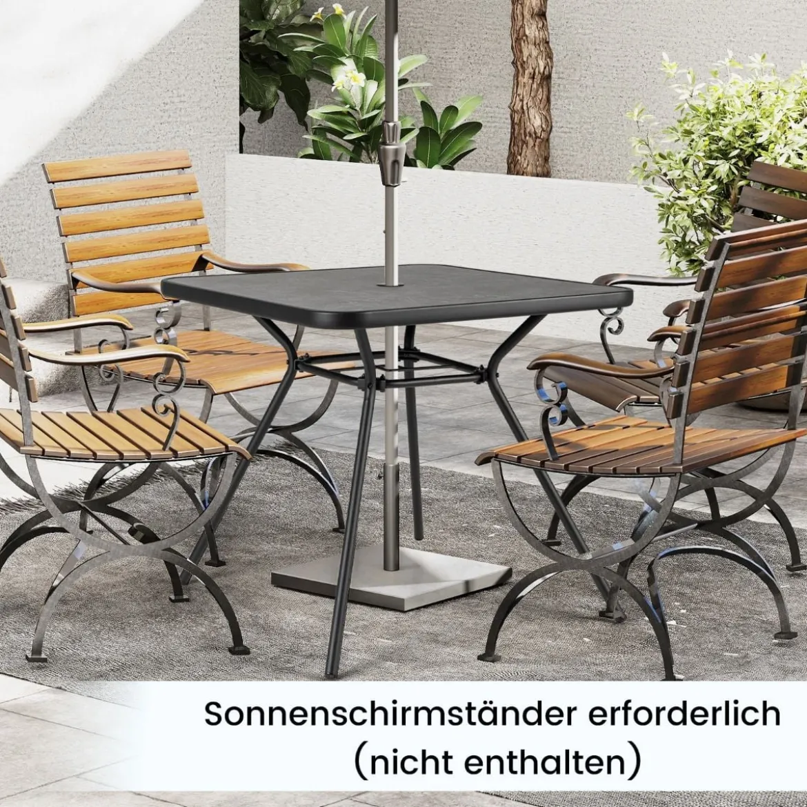 Gartentisch mit Tischplatte aus Kunstmarmor Terrassentisch mit Schirmloch 80 x 80 x 72,5 cm