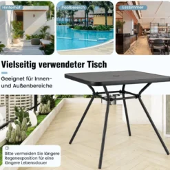 Gartentisch mit Tischplatte aus Kunstmarmor Terrassentisch mit Schirmloch 80 x 80 x 72,5 cm