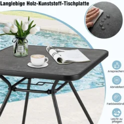 Gartentisch mit Tischplatte aus Kunstmarmor Terrassentisch mit Schirmloch 80 x 80 x 72,5 cm