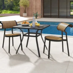 Gartentisch mit Tischplatte in Holzoptik für 4 Personen Terrassentisch Balkontisch 80 x 80 x 73 cm