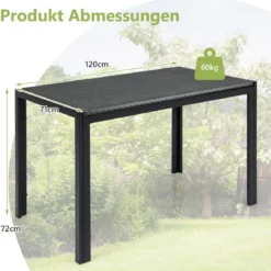 Gartentisch Rattan Esstisch für 4-6 Personen rechteckiger Terrassentisch 120 x 71 x 72 cm Braun gemischt