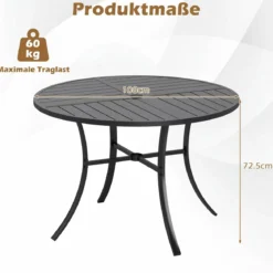 Gartentisch Rund Metall Ø 108 cm Wetterfester Esstisch für 4 Personen Robuster Terrassentisch