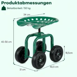 Gartenwagen auf Rädern Rollender Arbeitssitz mit um 360 ° drehbarem Sitz und verstellbarer Höhe