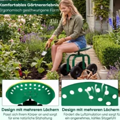 Gartenwagen auf Rädern Rollender Arbeitssitz mit um 360 ° drehbarem Sitz und verstellbarer Höhe
