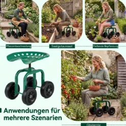 Gartenwagen auf Rädern Rollender Arbeitssitz mit um 360 ° drehbarem Sitz und verstellbarer Höhe