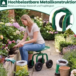 Gartenwagen auf Rädern Rollender Arbeitssitz mit um 360 ° drehbarem Sitz und verstellbarer Höhe