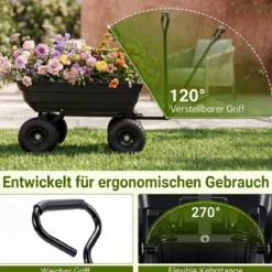 Gartenwagen mit Kippfunktion Transportwagen mit 75L Kunststoffwanne & Verstellbarer Schiebegriff