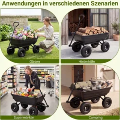 Gartenwagen mit Kippfunktion Transportwagen mit 75L Kunststoffwanne & Verstellbarer Schiebegriff