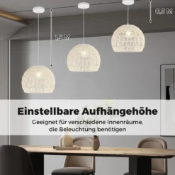 Geflochtene Pendelleuchte Boho Deckenleuchte mit Verstellbarer Aufhänghöhe Hängelampe Beige