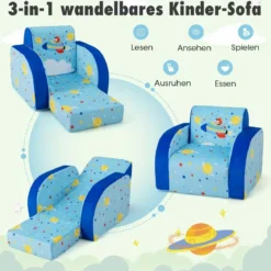 Gemütlicher 3-in-1 umbaubarer Kindersessel Kinder Klappsofa 92 x 47 x 29 cm Blau