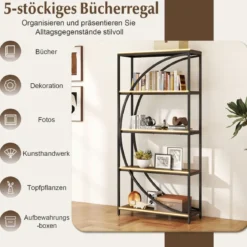 Geometrisches Bücherregal mit Offenen Holzregale & Metallrahmen Büroregal Standregal Braun