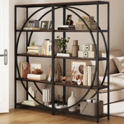 Geometrisches Bücherregal mit Offenen Holzregale & Metallrahmen Büroregal Standregal Braun