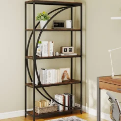 Geometrisches Bücherregal mit Offenen Holzregale & Metallrahmen Büroregal Standregal Braun