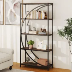 Geometrisches Bücherregal mit Offenen Holzregale & Metallrahmen Büroregal Standregal Braun