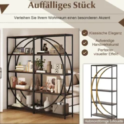 Geometrisches Bücherregal mit Offenen Holzregale & Metallrahmen Büroregal Standregal Braun