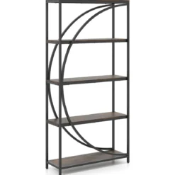 Geometrisches Bücherregal mit Offenen Holzregale & Metallrahmen Büroregal Standregal Braun