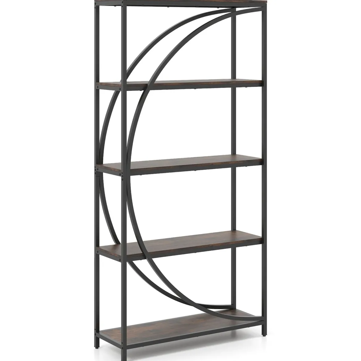 Geometrisches Bücherregal mit Offenen Holzregale & Metallrahmen Büroregal Standregal Braun