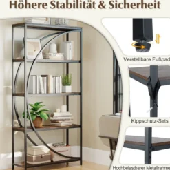 Geometrisches Bücherregal mit Offenen Holzregale & Metallrahmen Büroregal Standregal Braun