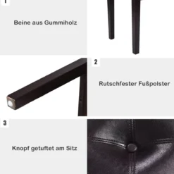 Gepolsterte Esszimmerbank aus Massivholz mit bequemer gepolsterter Sitzfläche & Holzbeinen Mehrzweckbank Braun