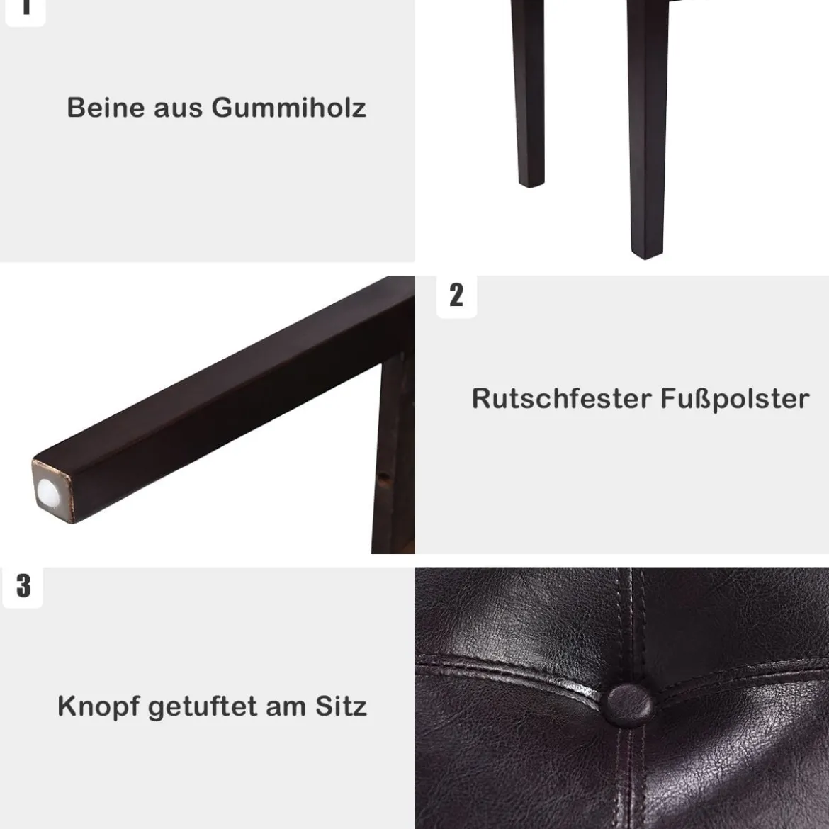 Gepolsterte Esszimmerbank aus Massivholz mit bequemer gepolsterter Sitzfläche & Holzbeinen Mehrzweckbank Braun